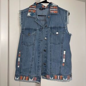 Denim Vest with Multicolor Accents